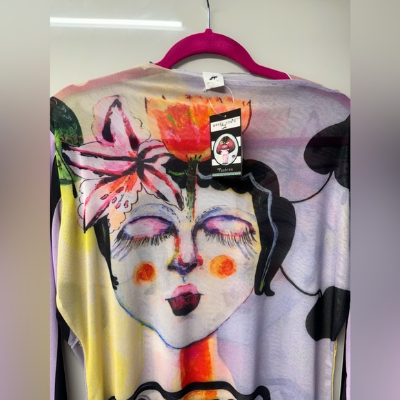 Typewriter girl, long sleeve mesh top size plus size - Picture 6 of 7